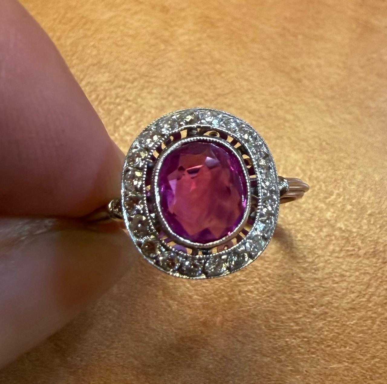 1.25ct Pinkish Red Burma Ruby (No Cert) .40ct Diamond Platinum Ring
