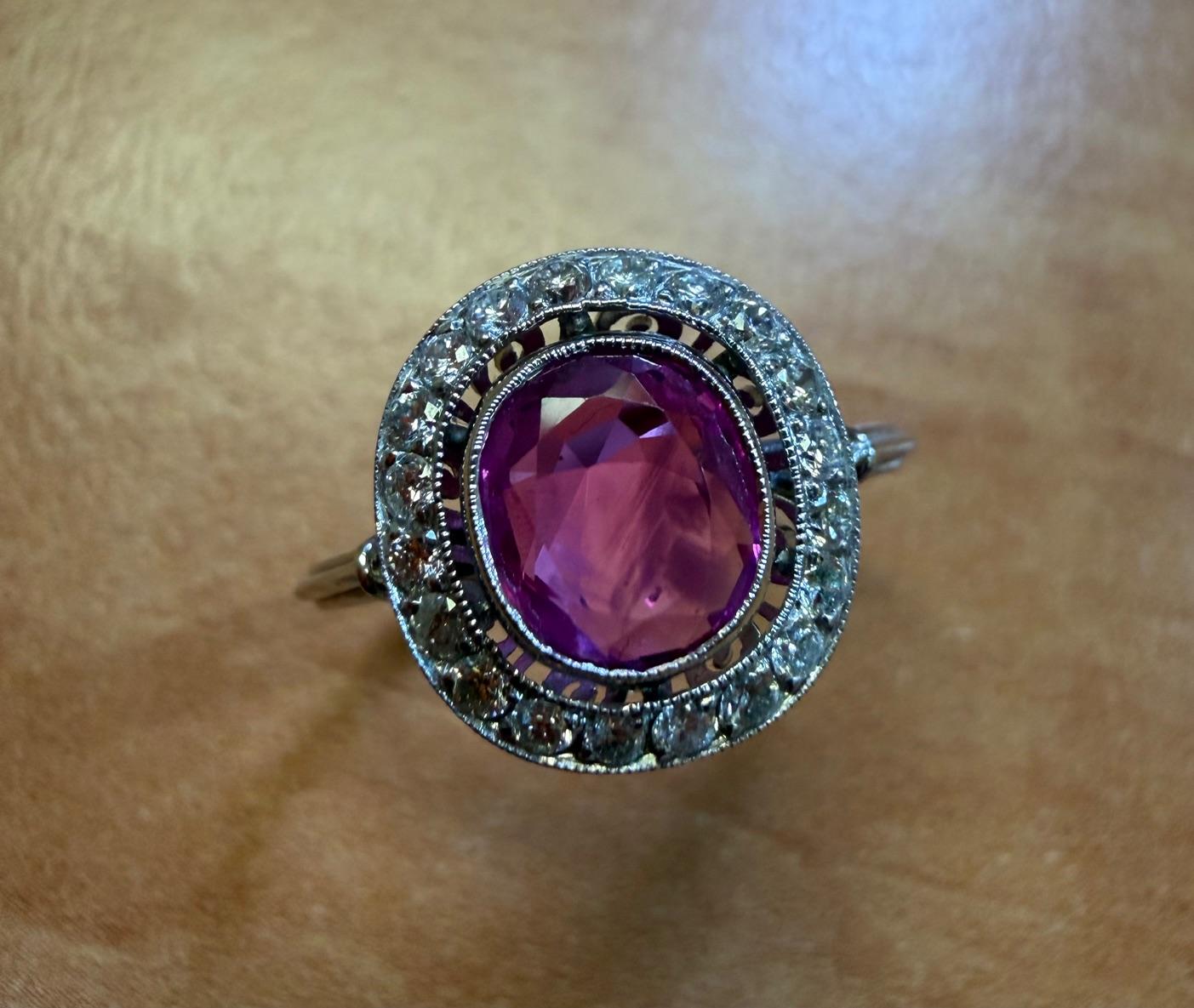 1.25ct Pinkish Red Burma Ruby (No Cert) .40ct Diamond Platinum Ring