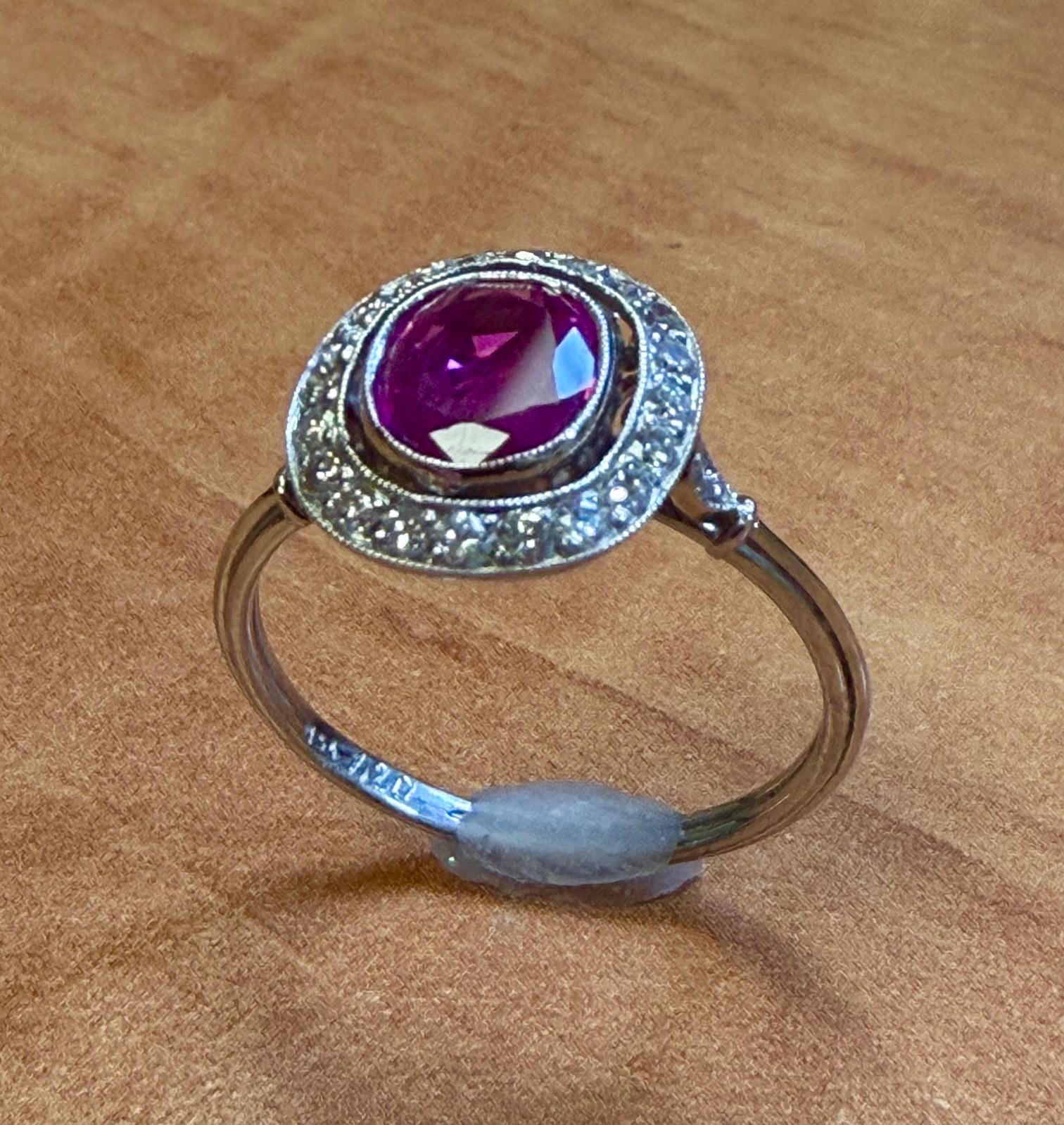 1.25ct Pinkish Red Burma Ruby (No Cert) .40ct Diamond Platinum Ring