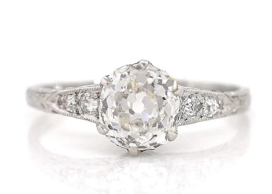 Art Deco PT Ring (Circa 1920s)  GIA D VS2 Old Mine Cut Diamond 1.53ct | SD .06ct