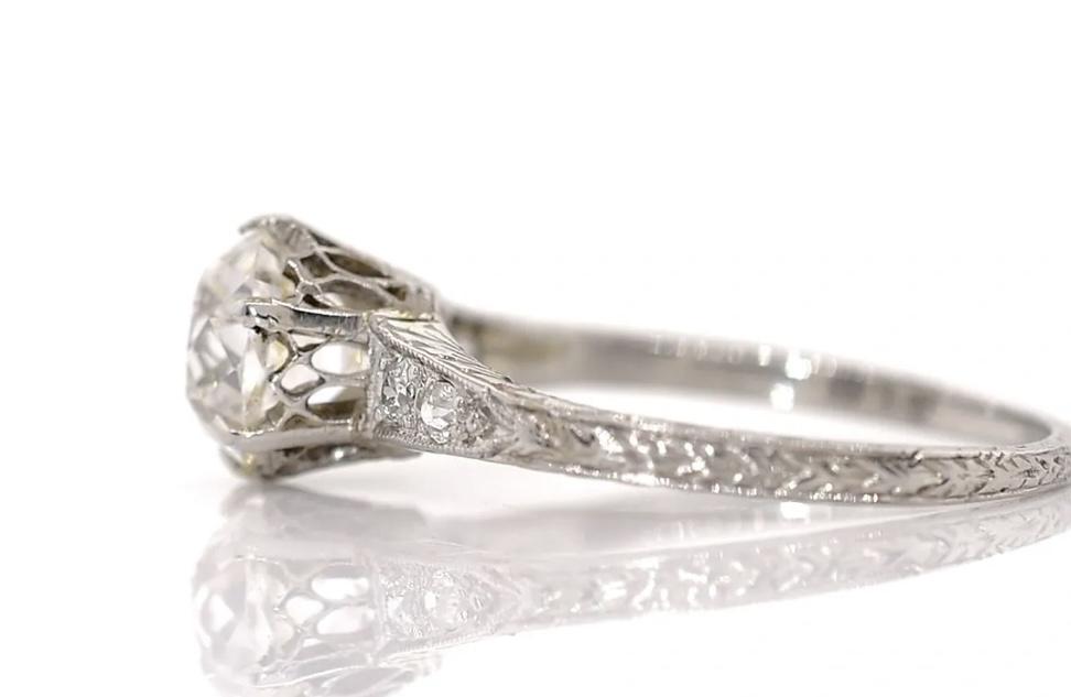 Art Deco PT Ring (Circa 1920s)  GIA D VS2 Old Mine Cut Diamond 1.53ct | SD .06ct