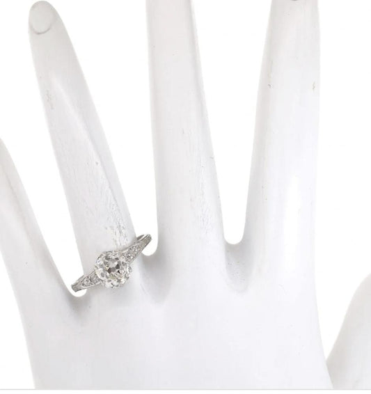 Art Deco PT Ring (Circa 1920s)  GIA D VS2 Old Mine Cut Diamond 1.53ct | SD .06ct