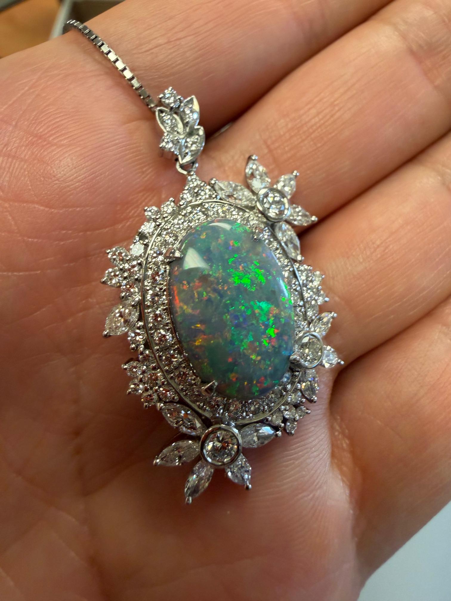 5.60ct Australian Black Opal 2.40ct Diamond Platinum Pendant