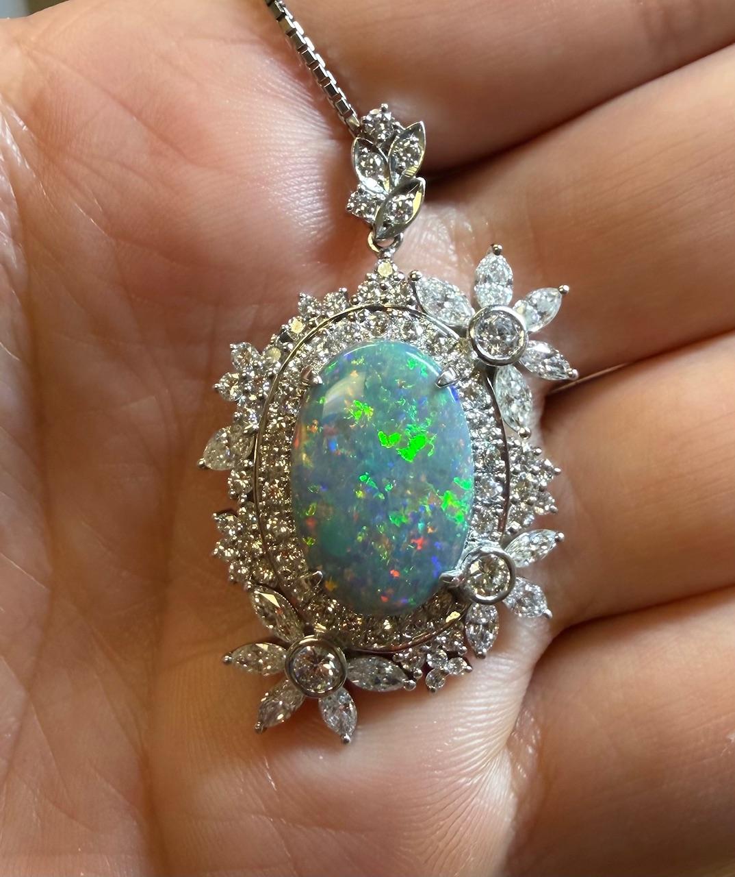 5.60ct Australian Black Opal 2.40ct Diamond Platinum Pendant