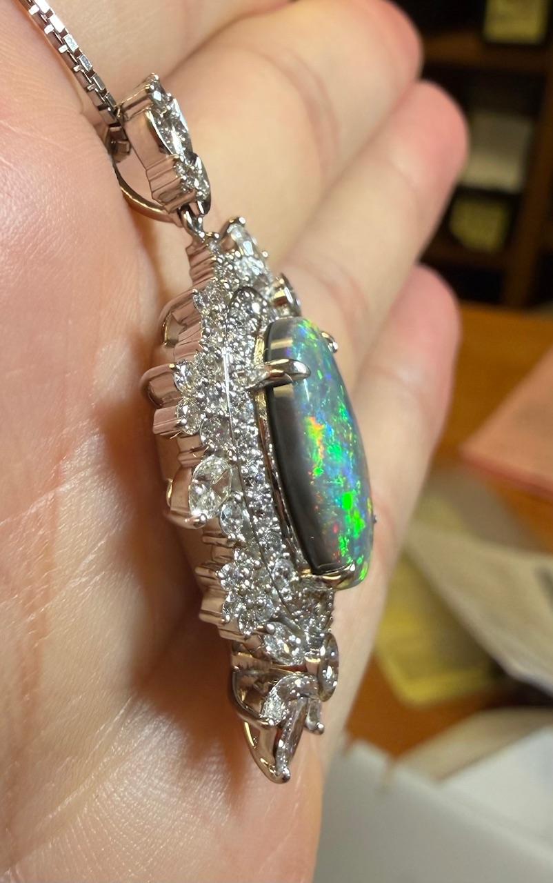 5.60ct Australian Black Opal 2.40ct Diamond Platinum Pendant