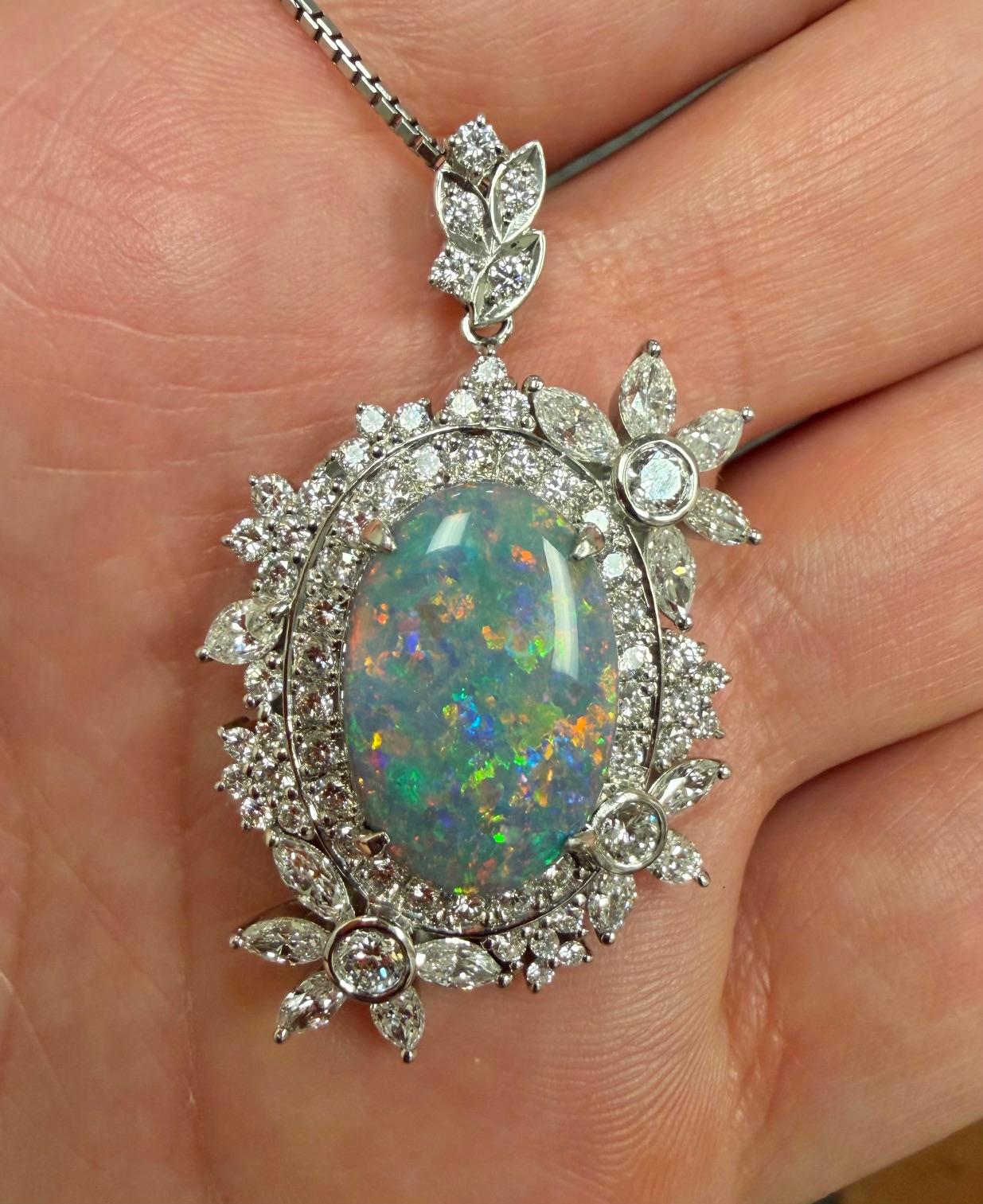 5.60ct Australian Black Opal 2.40ct Diamond Platinum Pendant