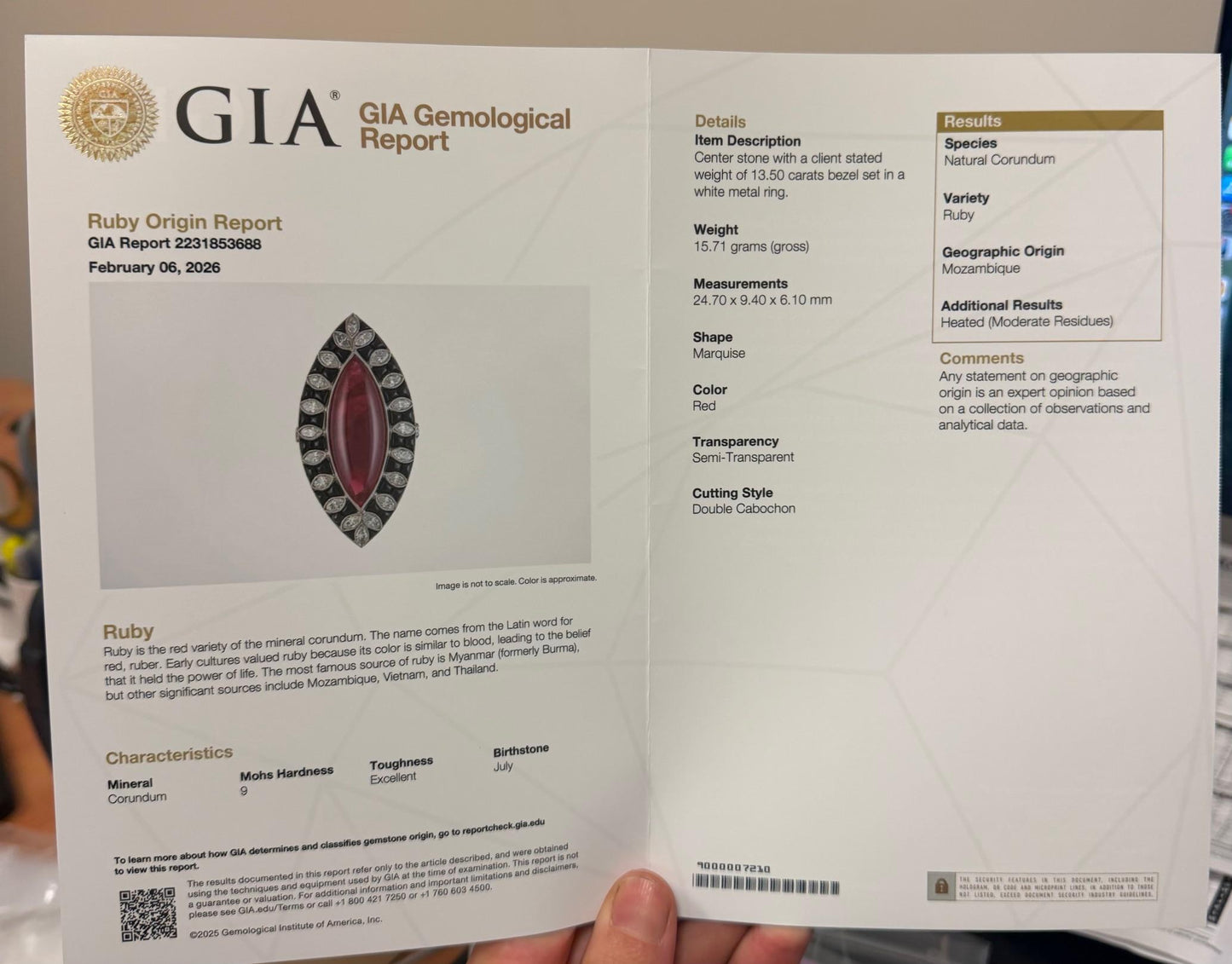 13.50ct Mozambique Heated Moderate Marquise Ruby Platinum Handmade Ring