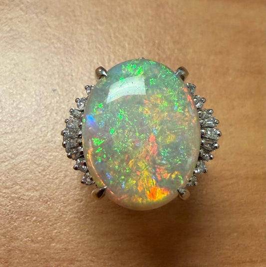 6.43ct Australian Opal .44ct Diamond Platinum Ring