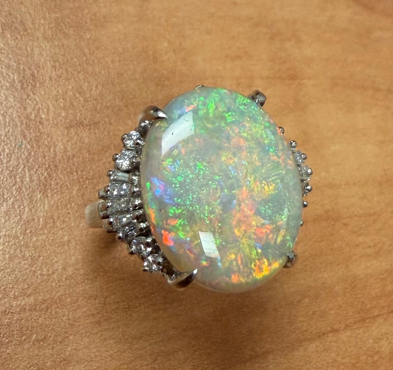 6.43ct Australian Opal .44ct Diamond Platinum Ring