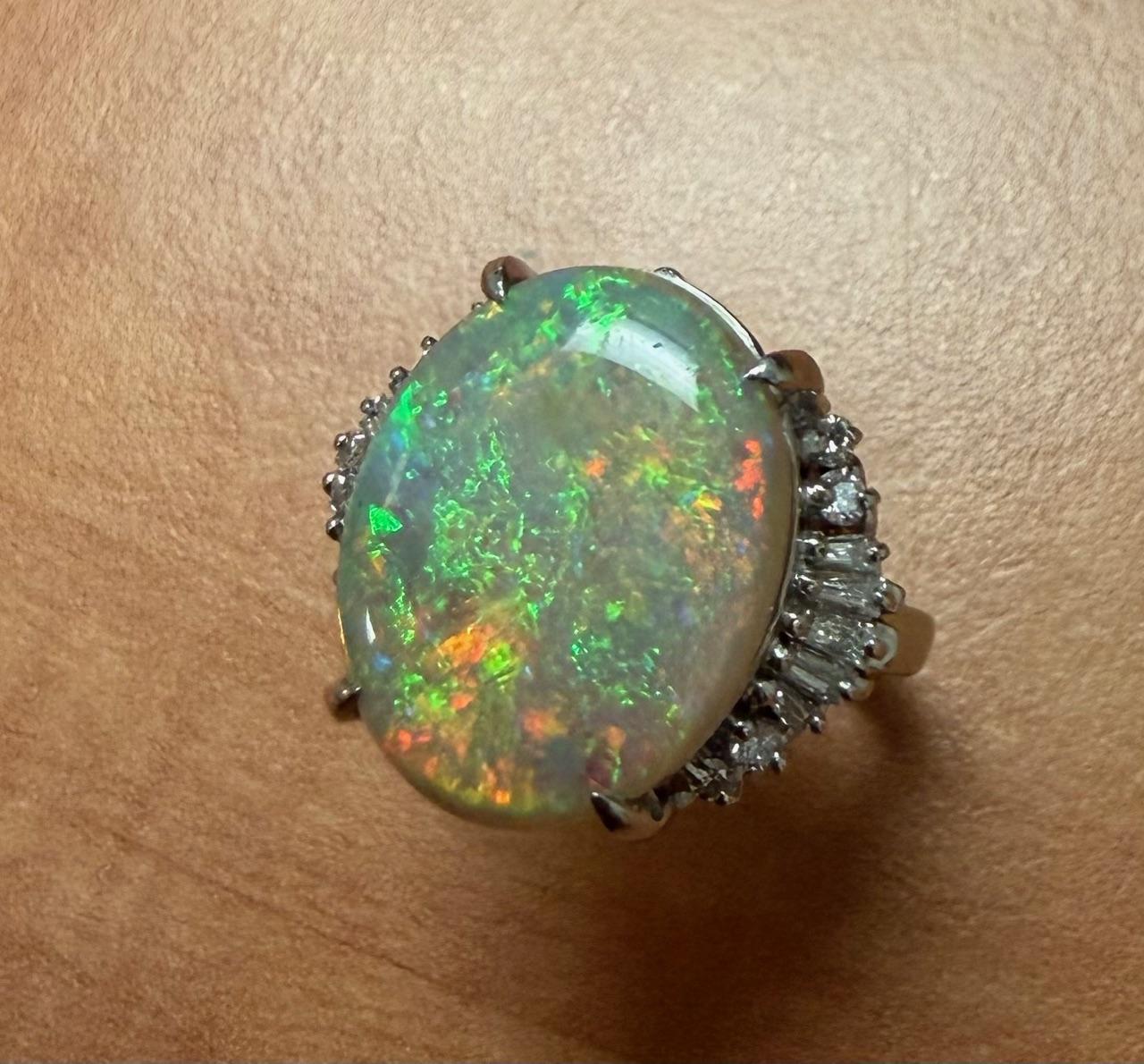 6.43ct Australian Opal .44ct Diamond Platinum Ring