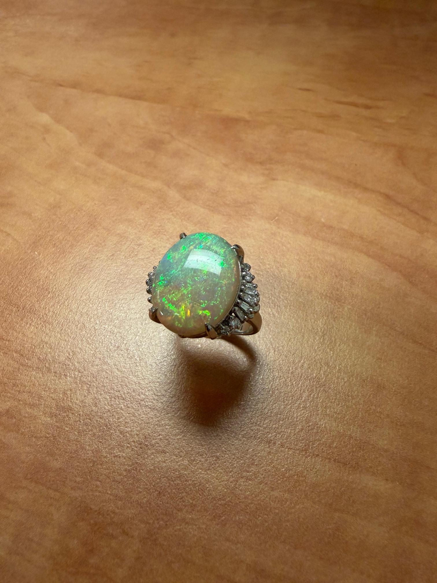 6.43ct Australian Opal .44ct Diamond Platinum Ring