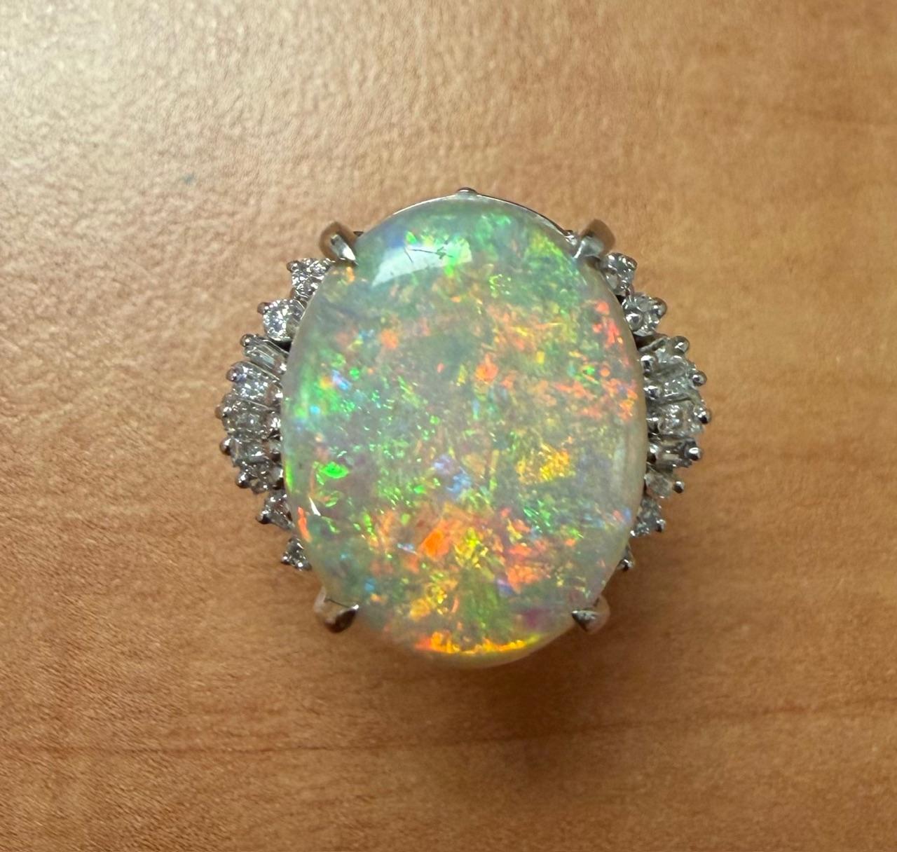 6.43ct Australian Opal .44ct Diamond Platinum Ring