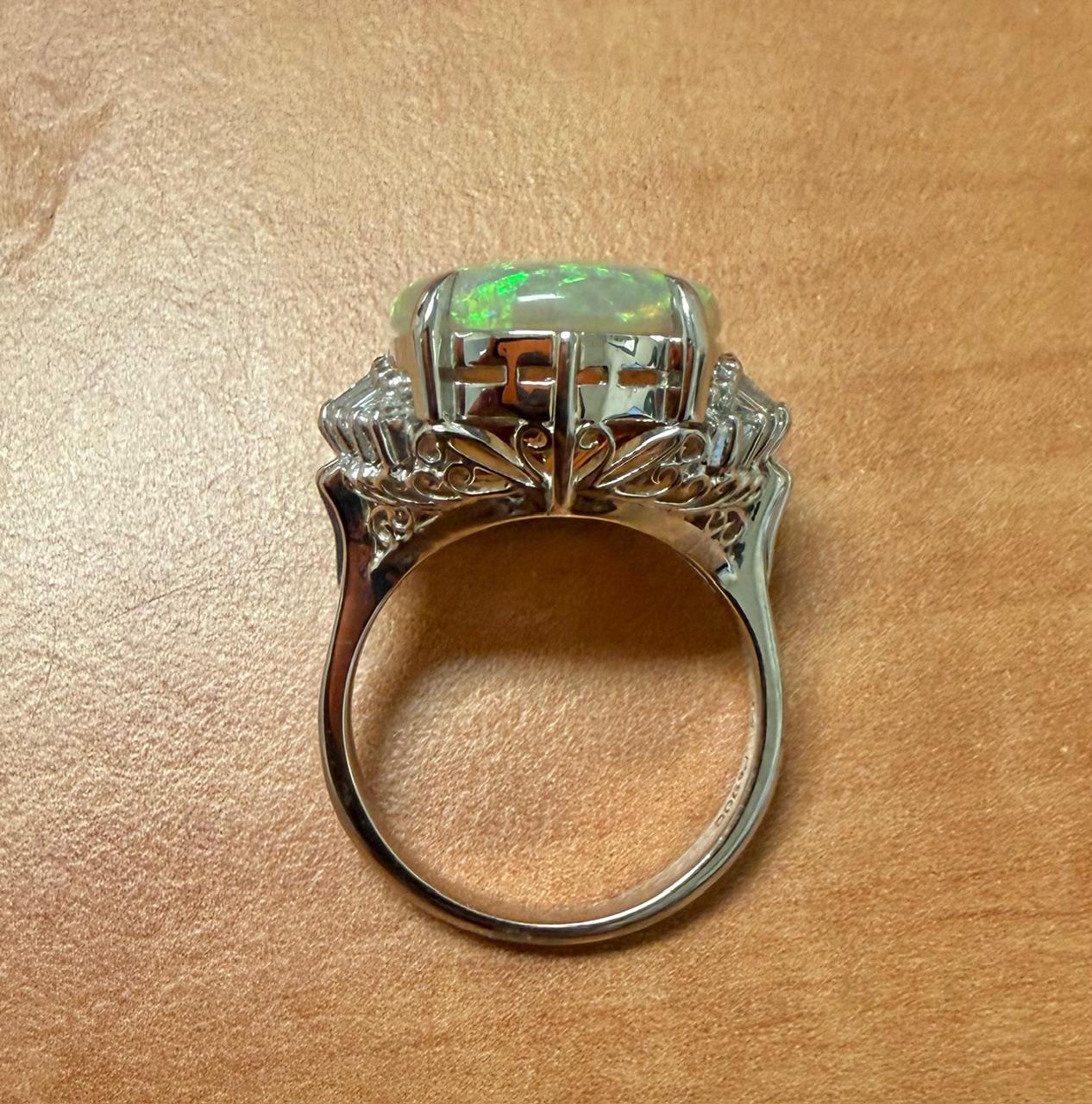 6.43ct Australian Opal .44ct Diamond Platinum Ring