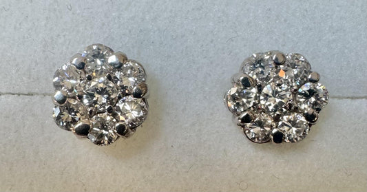2.50ct SI2 H-I Diamond (No Cert) 14KW Cluster Stud Earrings