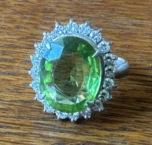 8.30ct Peridot .94ct Diamond PT Ring