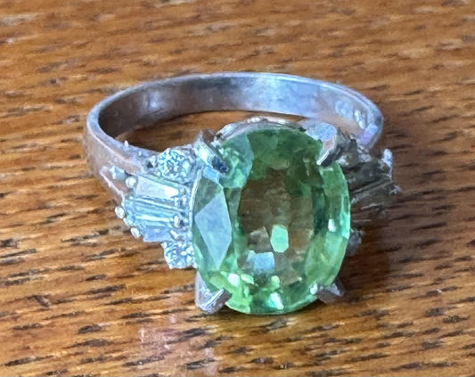 4ct Green Tourmaline .35ct Diamond Platinum Ring