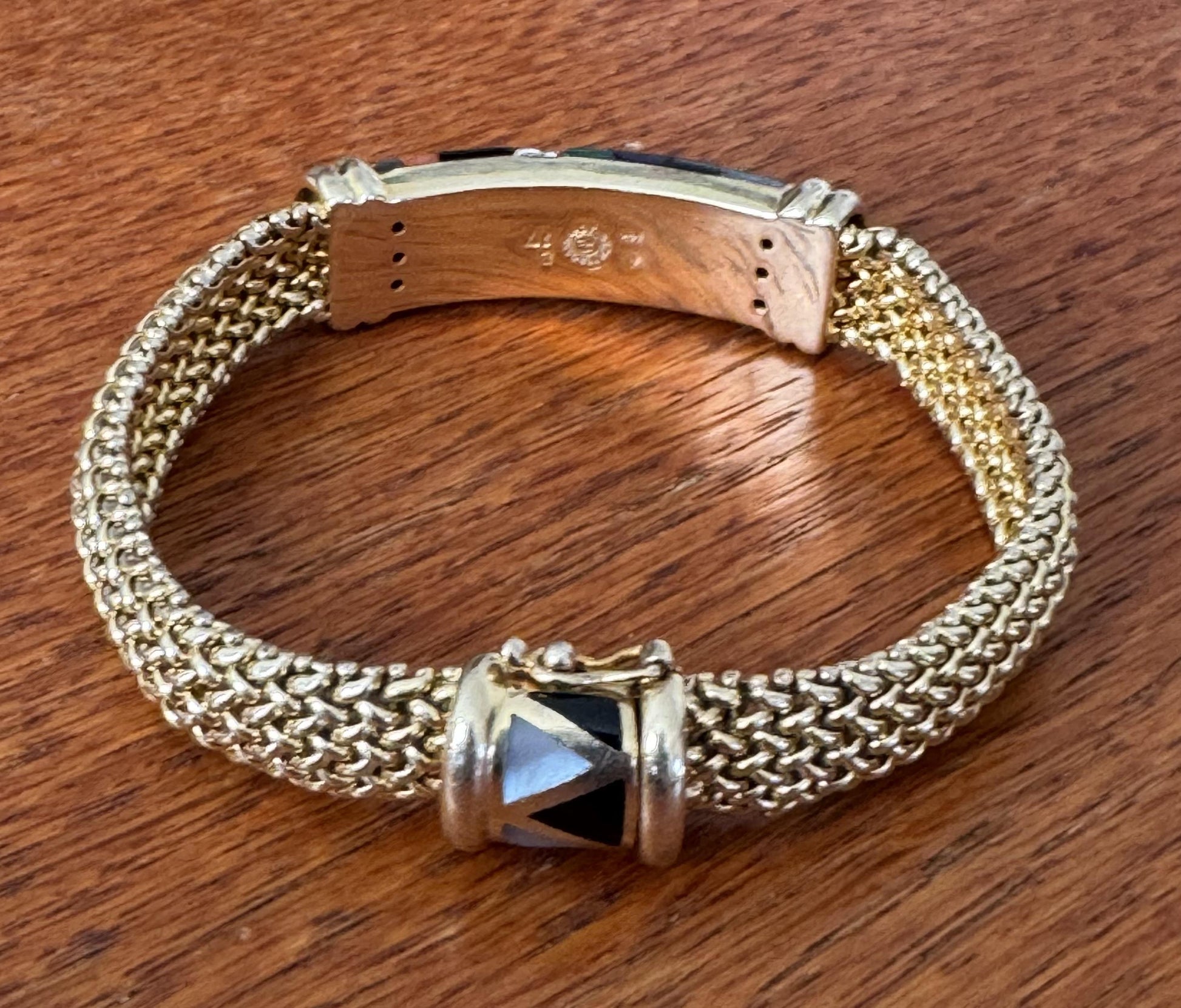 Original .26ct Diamond Inlaid Onyx, Mother of Pearl, Blue Lapis 14KY Bracelet