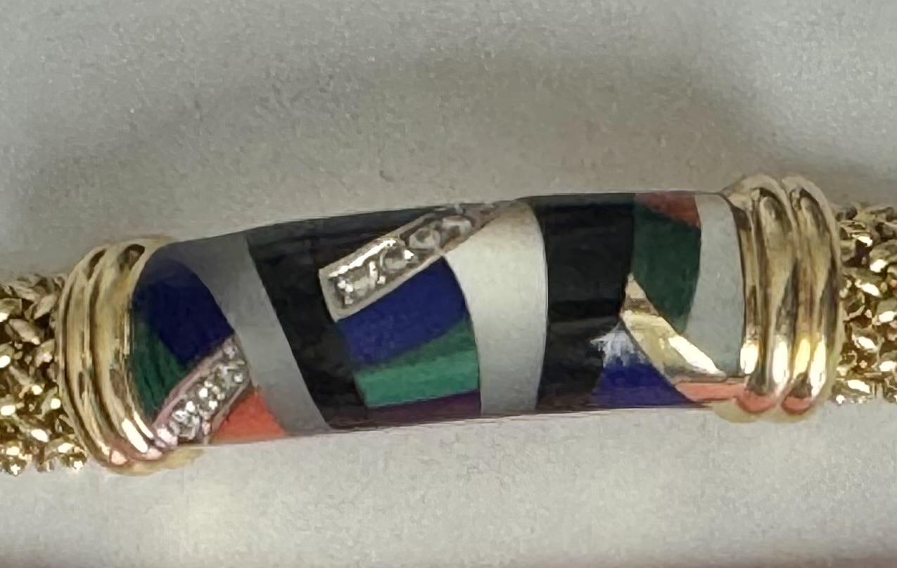 Original .26ct Diamond Inlaid Onyx, Mother of Pearl, Blue Lapis 14KY Bracelet