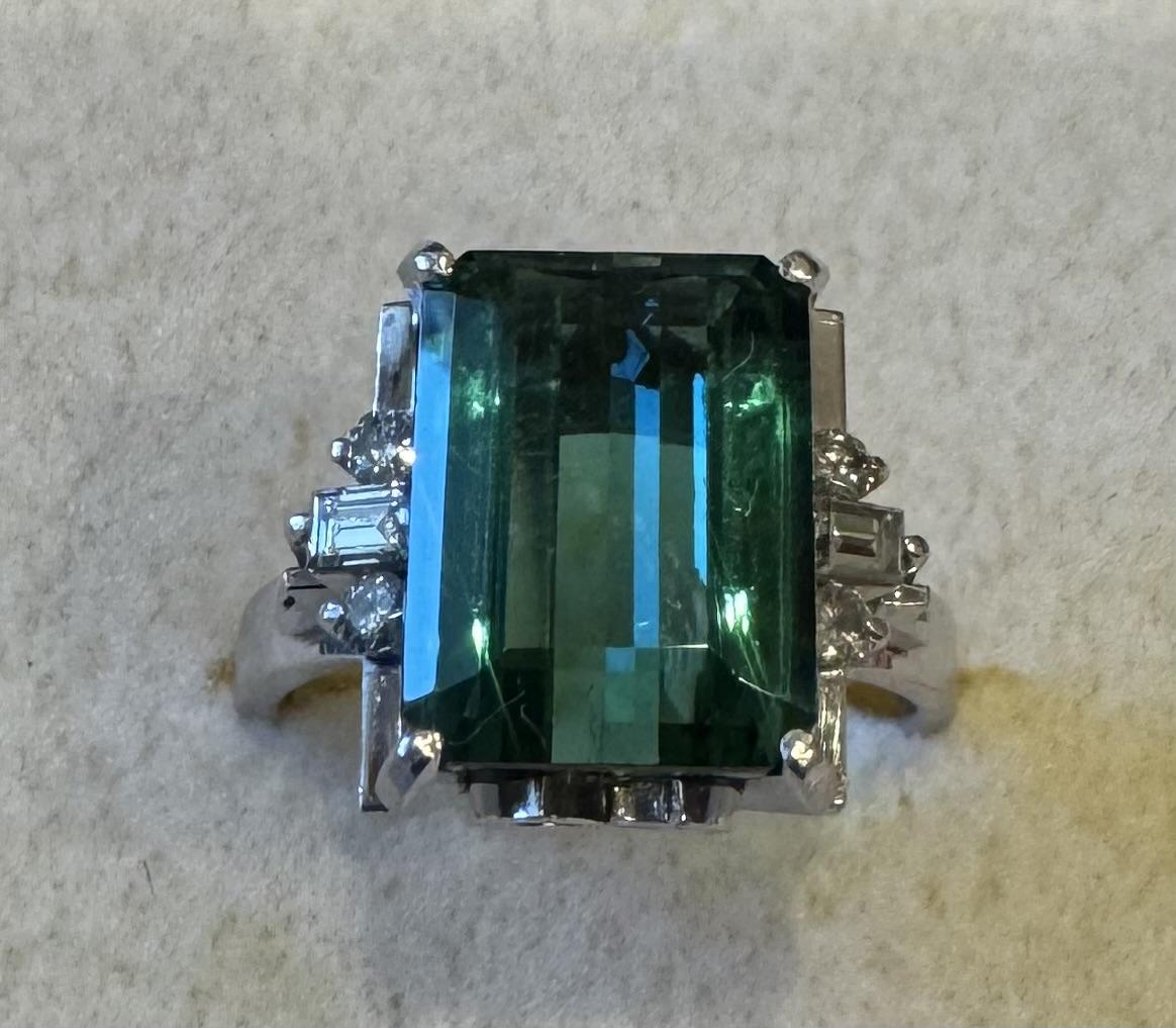 5.25ct Green Tourmaline .23ct Diamond Platinum Handmade Ring