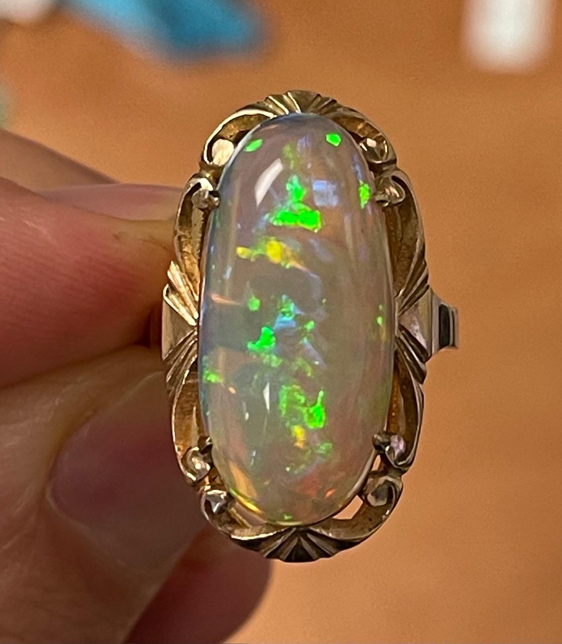 14KY Russian Opal Ring 6.5gr 7.03ct(op) Circa 1930s ESTATE  Size 4.50 Soviet Uni