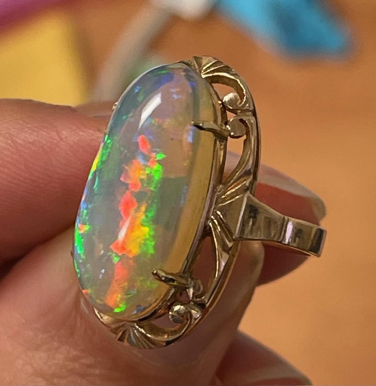 14KY Russian Opal Ring 6.5gr 7.03ct(op) Circa 1930s ESTATE  Size 4.50 Soviet Uni