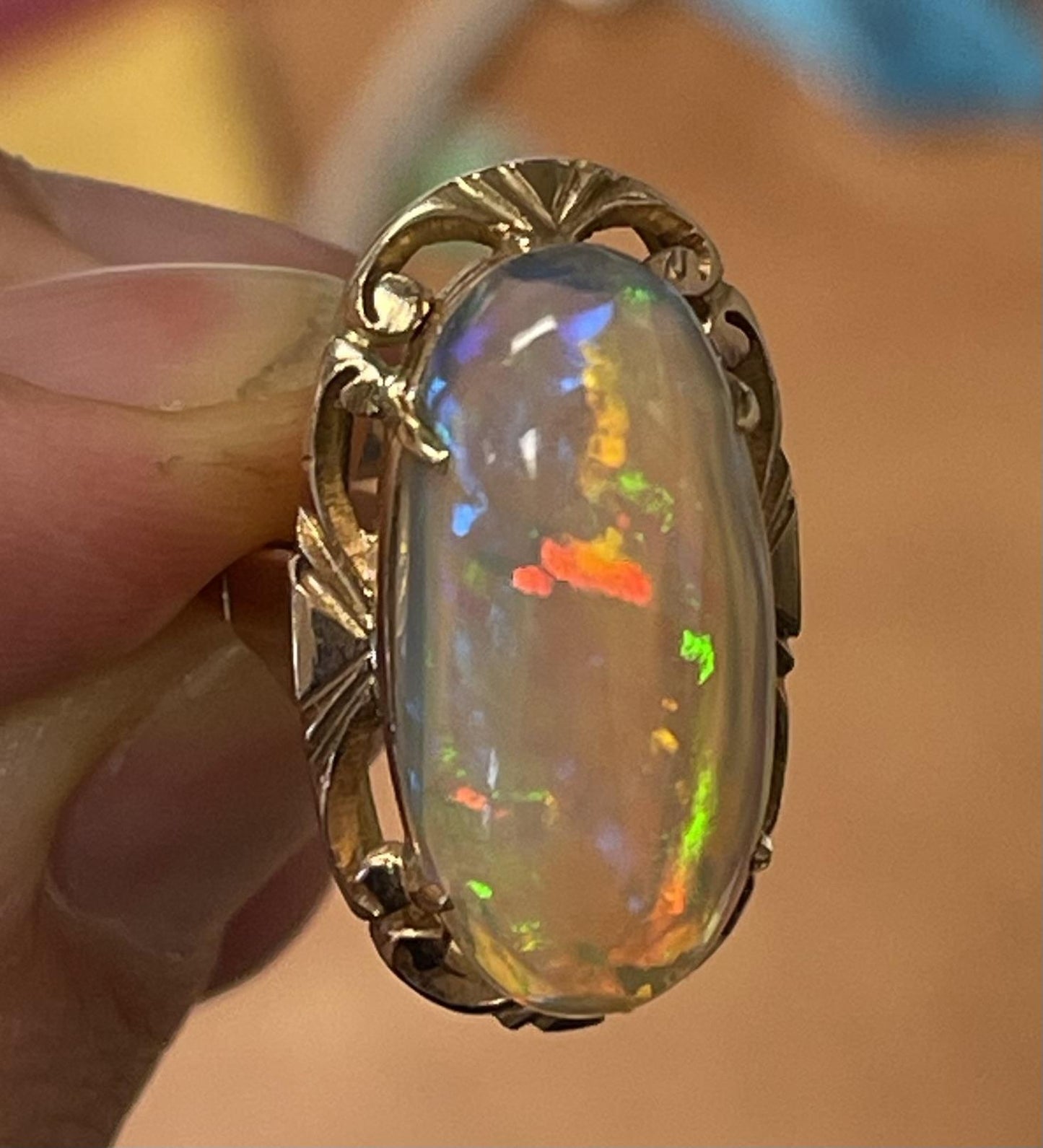 14KY Russian Opal Ring 6.5gr 7.03ct(op) Circa 1930s ESTATE  Size 4.50 Soviet Uni