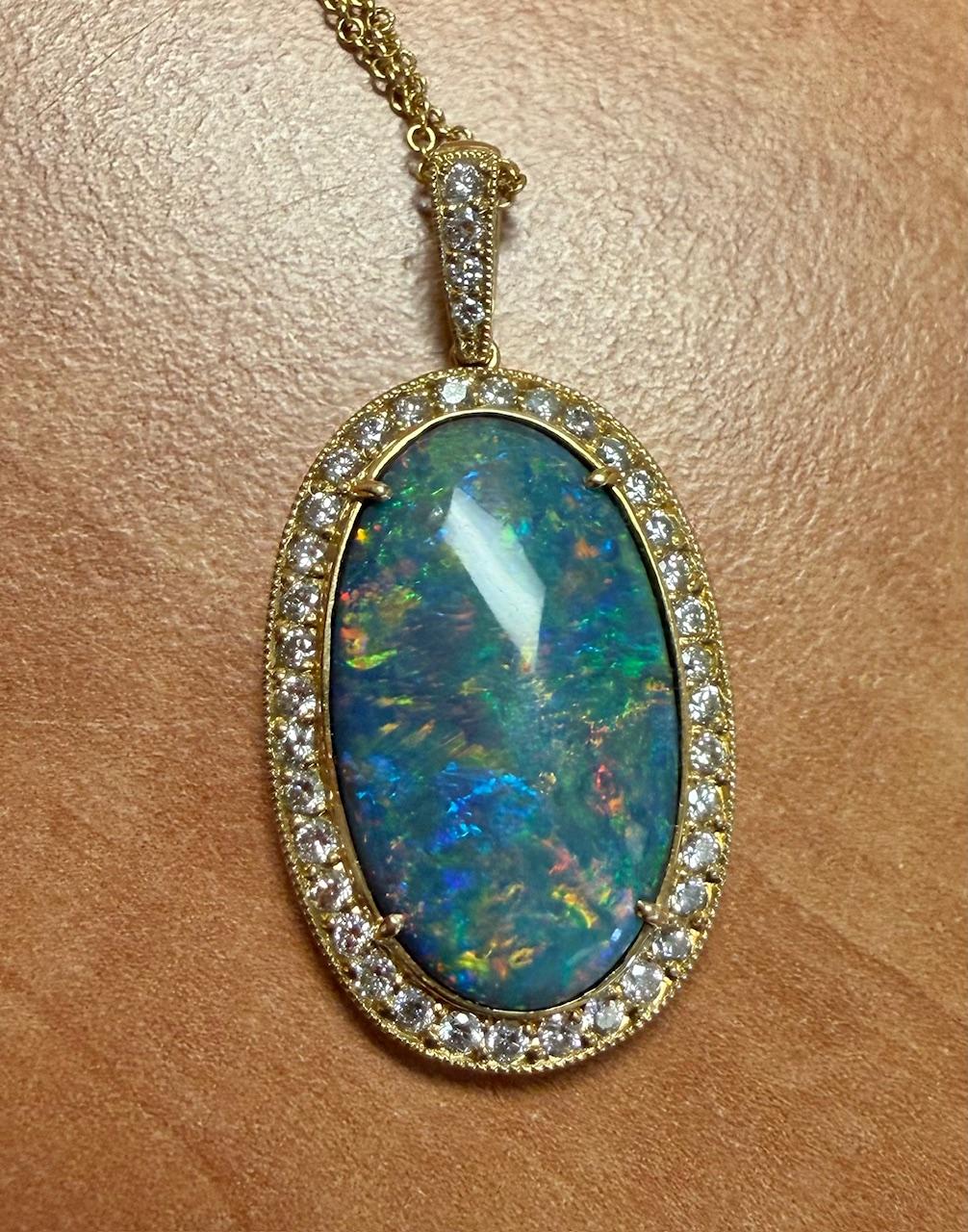8.20ct Black Lightning Ridge Australian Opal 18KY Pendant