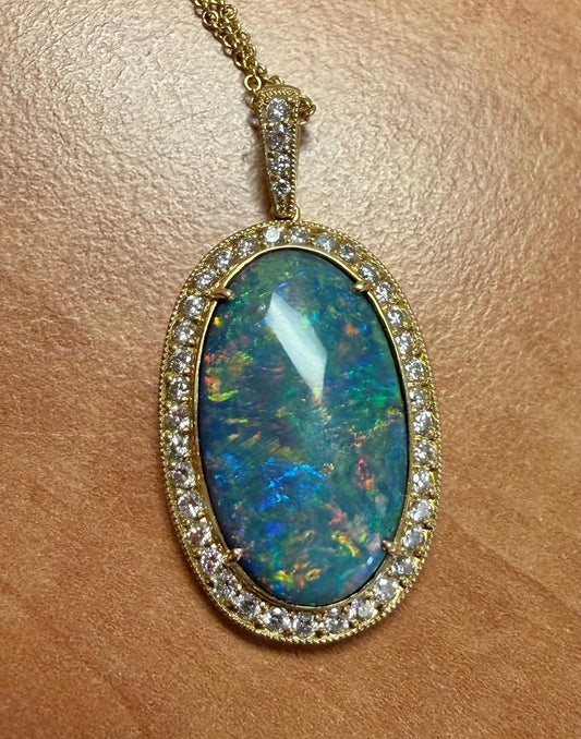 8.20ct Black Lightning Ridge Australian Opal 18KY Pendant