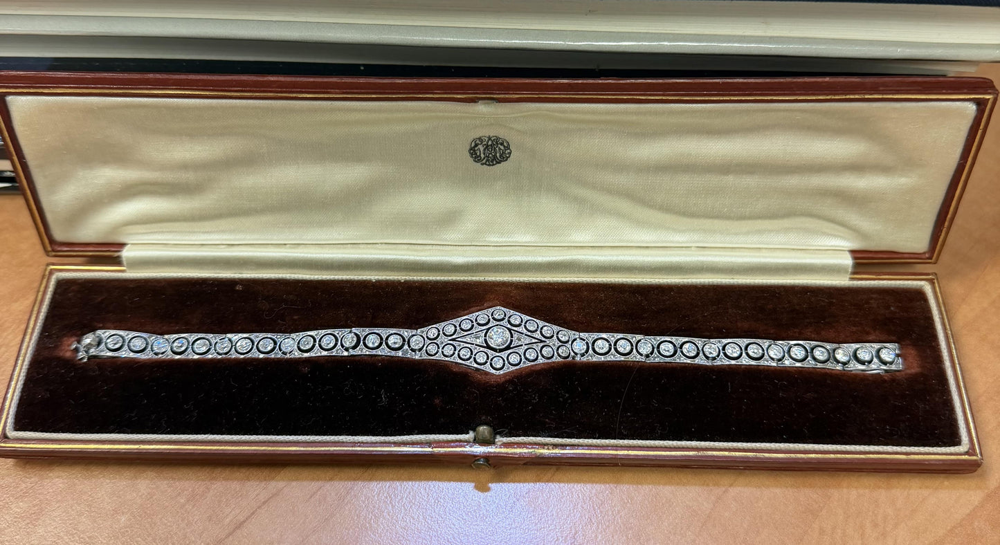 Original Art Deco .40ct Old Euro Center Dia Platinum Bracelet with Original Box