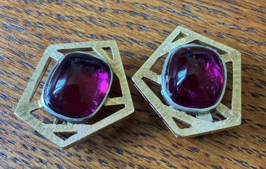 18.50ct Cabochon Rubelite Tourmaline 14K2 Tone Earrings