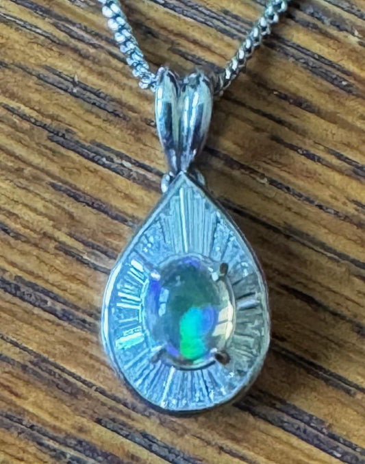 .60ct Mexican Opal .31ct Diamond Platinum Pendant