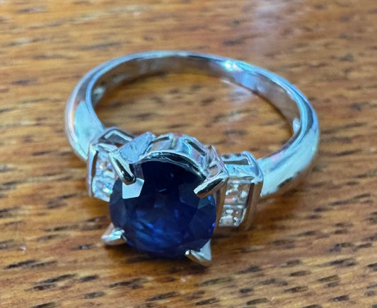 2.47ct Royal Blue Sapphire (No Cert) .18ct Diamond Platinum Ring