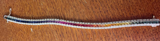 11.60ct Multicolor Sapphire 1.15ct Diamond 14KY Bracelet 30.92g 7" Signed RBGI