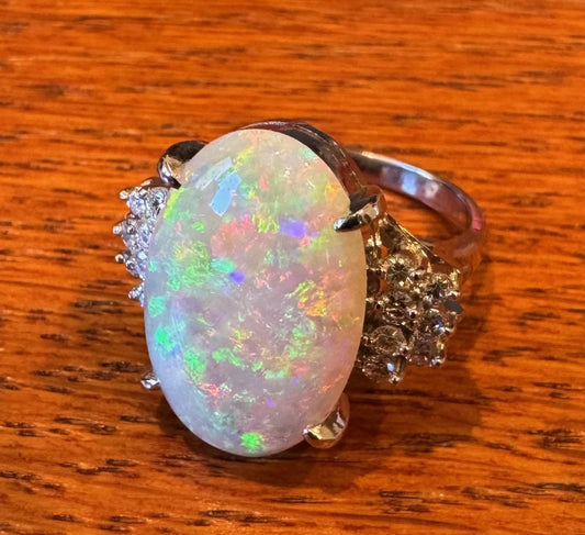 6.43ct Australian Opal .37ct Diamond Platinum Ring