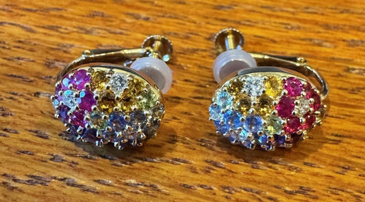 2.02ct Multicolor Sapphire .26ct Diamond 18KY Earrings