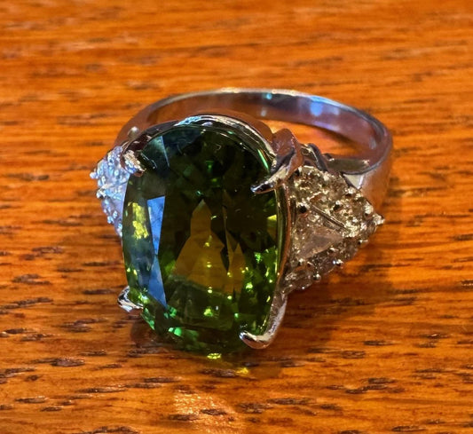 11.65ct Peridot .57ct Diamond Platinum Ring