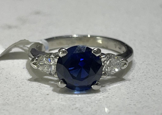 2.67ct Sapphire Platinum .74ct Diamond GIA Cert 6.20g 6 Size