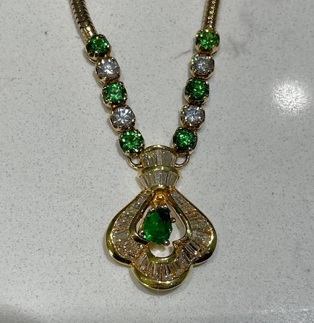 1.60ct Tsavorite Garnet 14KY Estate Necklace 2ct Diamonds 16" Length 18.60g