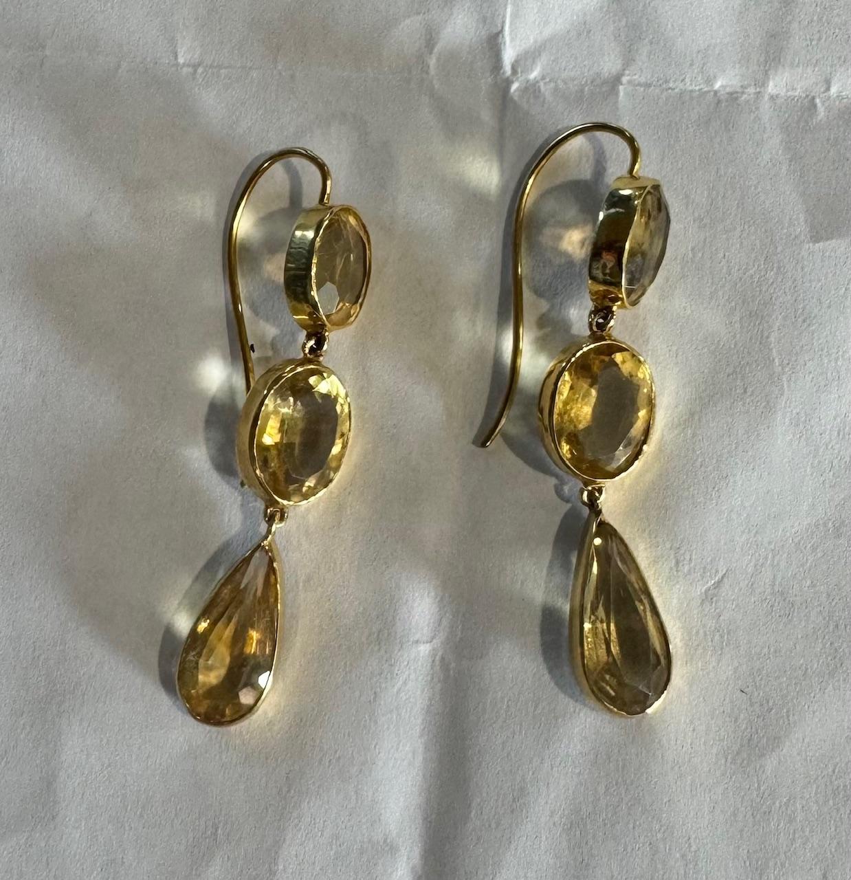 14KY Citrine Drop Earrings 7.10g 2" Length