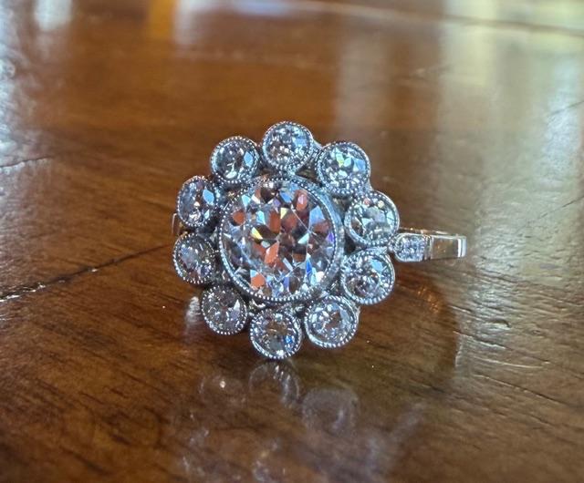 1.15ct VS H-I Old Euro Diamond Center PT Handmade Ring