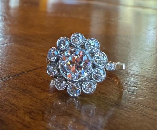 1.15ct VS H-I Old Euro Diamond Center PT Handmade Ring