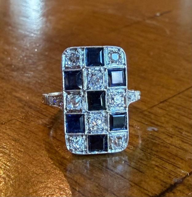 1.40ct Old Mine Diamond 1.60ct Sapphires PT Handmade Ring