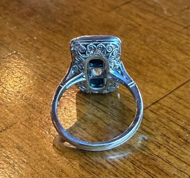 1.40ct Old Mine Diamond 1.60ct Sapphires PT Handmade Ring