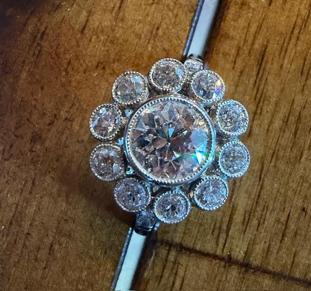 1.85ct SI3 H-I (No Cert) Diamond PT 4.57gr Ring Handmade
