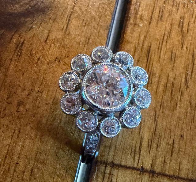 1.85ct SI3 H-I (No Cert) Diamond PT 4.57gr Ring Handmade