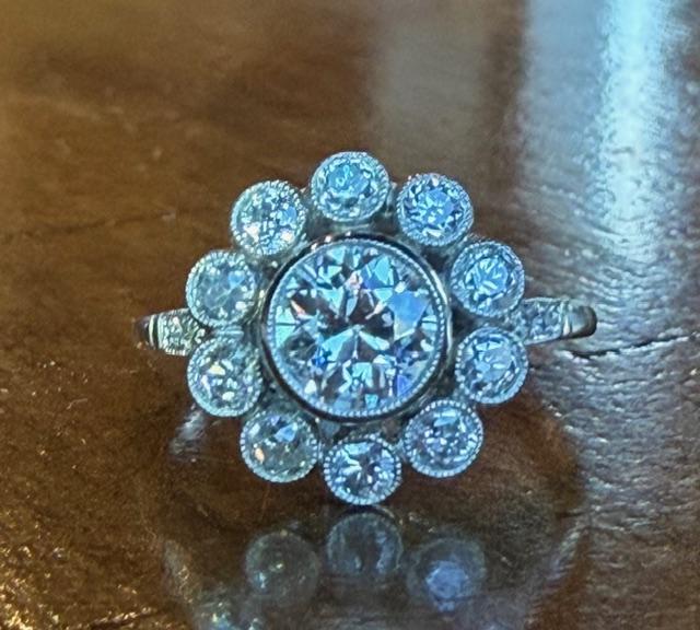 1.85ct SI3 H-I (No Cert) Diamond PT 4.57gr Ring Handmade
