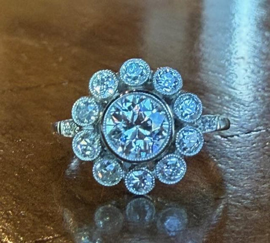 1.85ct SI3 H-I (No Cert) Diamond PT 4.57gr Ring Handmade