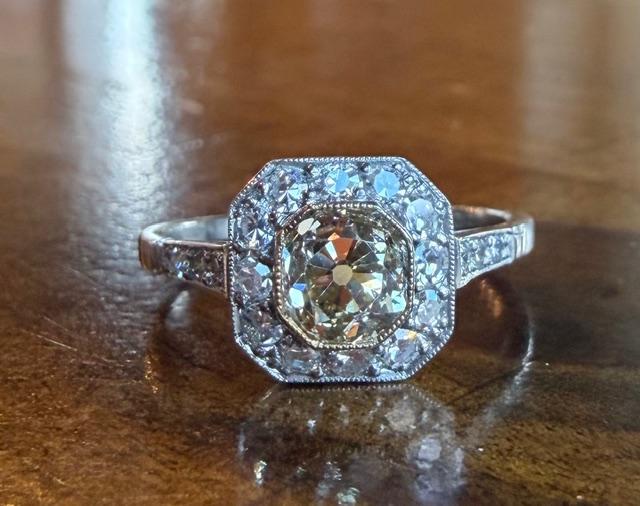 .92ct Fancy Yellow Brown Old European Diamond Platinum Handmade Ring