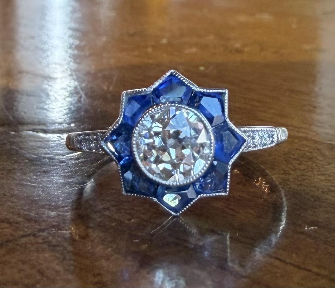 .72ct SI2 H-I Old European Diamond Platinum Handmade Star Ring