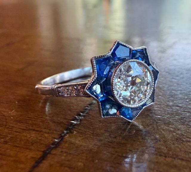 .72ct SI2 H-I Old European Diamond Platinum Handmade Star Ring